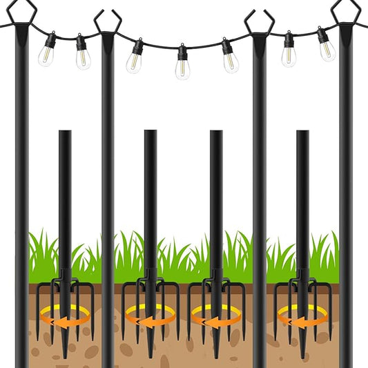 LETIANPAI 4 Pack String Light Poles,10 Ft Metal Poles with Fork for Outdoor String Lights,Outdoor Light Poles with Fork,Poles/Post/Stand for Outside,Patio,Deck,Backyard,Garden Wedding,Party