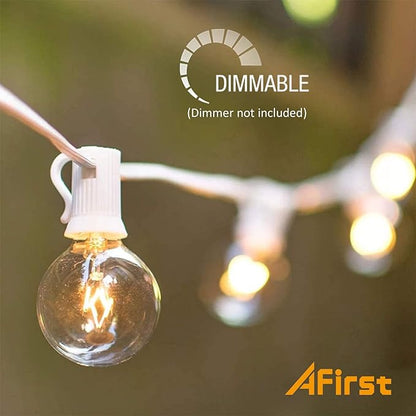 Afirst White Outdoor String Lights 25FT with 27 Globe Bulbs Vintage Incandescent Lights for Patio Garden Backyard Party Wedding