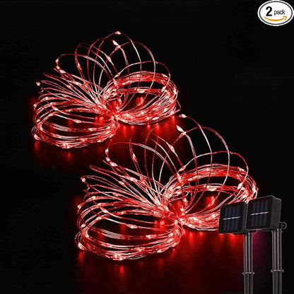 Outdoor Solar String Lights, 2 Pack 33ft 100L Solar Copper Fairy Lights,8 Modes Twinkle Lights Decor for Indoor Outdoor Patio Yard Trees Christmas Wedding Party (Red)