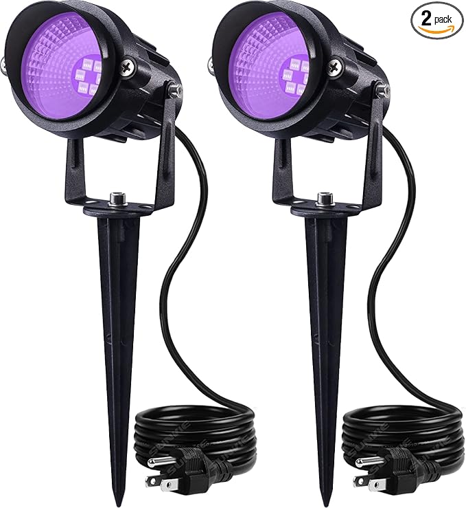 SUNVIE 2 Pack Halloween Spotlight Outdoor Black Light Spotlight Outdoor Waterproof 12W Purple Spot Lights Outdoor Halloween Black Lights Outdoor Blacklight Spotlight with US Plug for Glow Party Stage