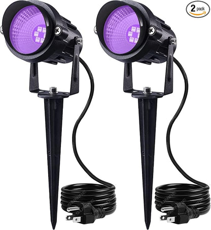 SUNVIE 2 Pack Halloween Spotlight Outdoor Black Light Spotlight Outdoor Waterproof 12W Purple Spot Lights Outdoor Halloween Black Lights Outdoor Blacklight Spotlight with US Plug for Glow Party Stage