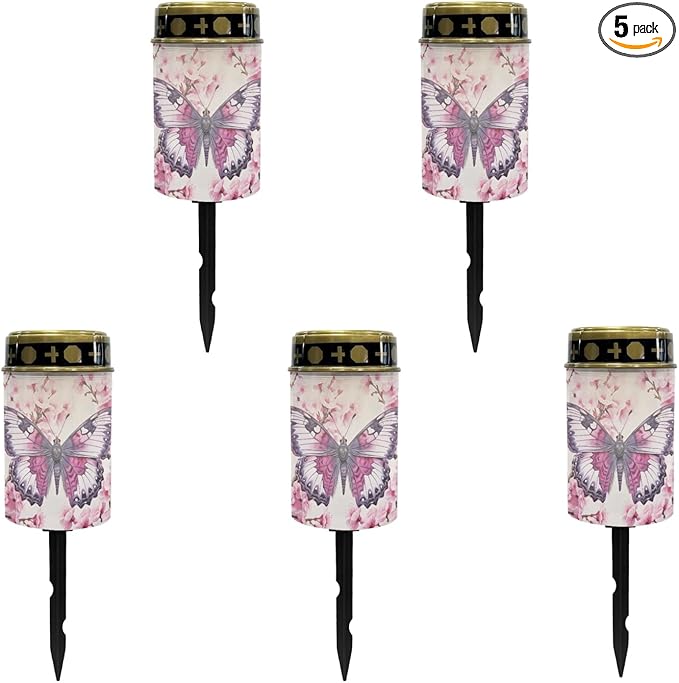 Pink Butterfly Solar Butterfly Lights Outdoor Solar Garden Lights Waterproof Solar Pathway Lights for Outside Yard Patio Flameless LED Lantern,Wall Light Auto On/Off