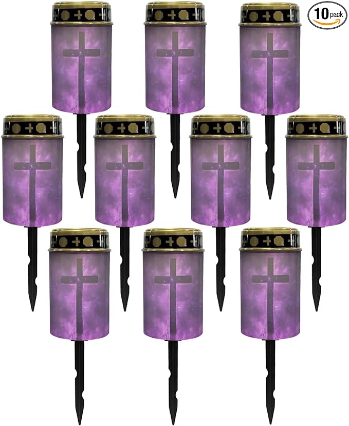 Poceacles Cross Solar Lights Pack of 10 Waterproof Solar Garden Lights Cemetery Solar Outdoor Lights Outdoor Stake | Lumora