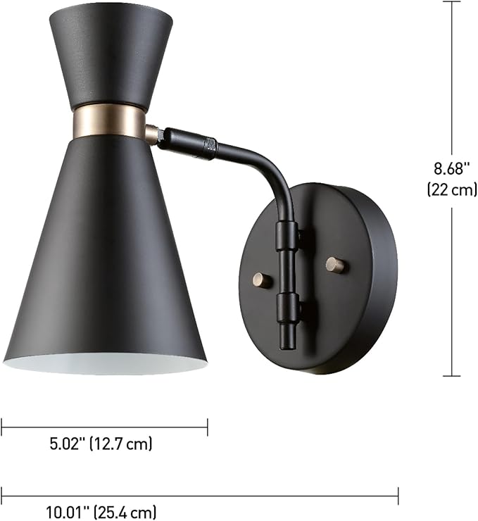 GLOBE Electric 65855 Belmont 1-Light Wall Sconce, Satin Black, Gold Accents