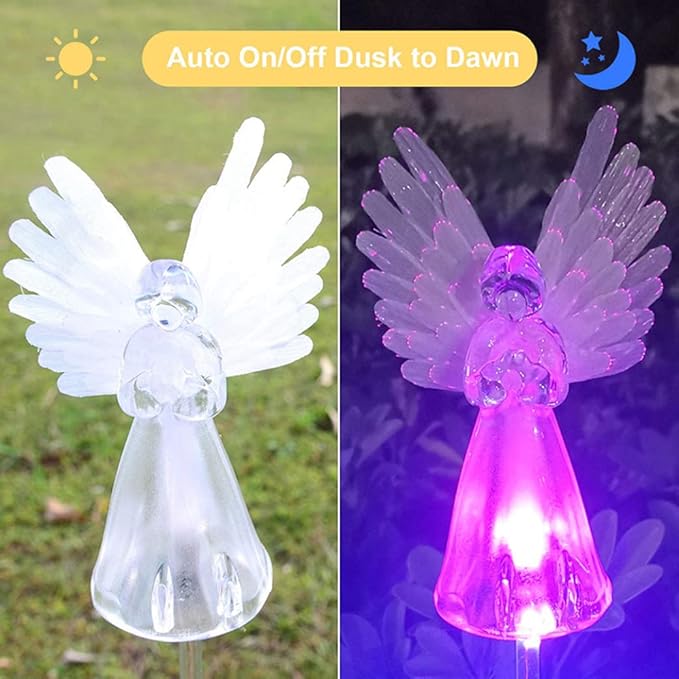Garden Solar Lights Outdoor Waterproof Solar Angel Stake Lights with Color Changing LED for Pathway 2Pcs Garden Solar Lights, Solar Stake Lights, Pathway Lights, Yard Lights, Garden Ornaments.