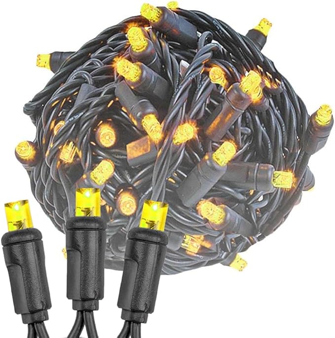 Novelty Lights 25ft Christmas String Lights, 50 Yellow LED Bulbs on Black Wire, 6" Spacing, Connectable Indoor Outdoor Commercial Grade Lighting for Holidays Patio Weddings
