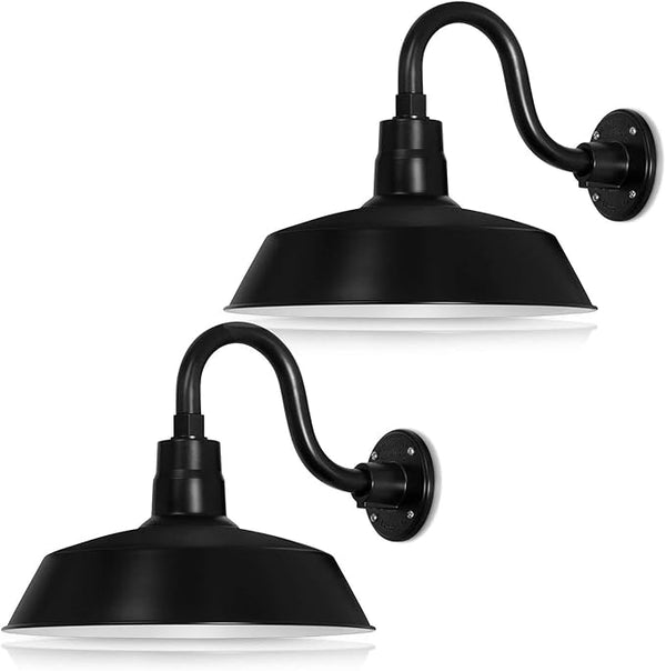 14in. Satin Black Outdoor Gooseneck Barn Light Fixture With 10in. Long Extension Arm - Wall Sconce Farmhouse | Lumora