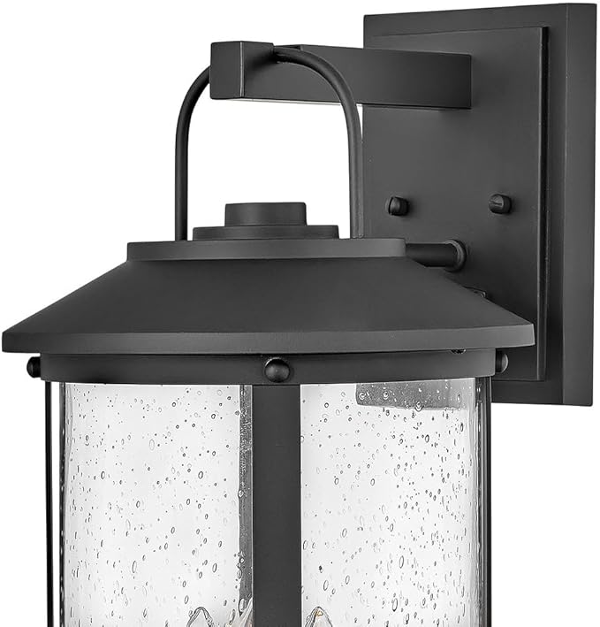 Hinkley Lakehouse Collection Three Light Outdoor Large Wall Lantern, Black w/Clear Seedy Glass