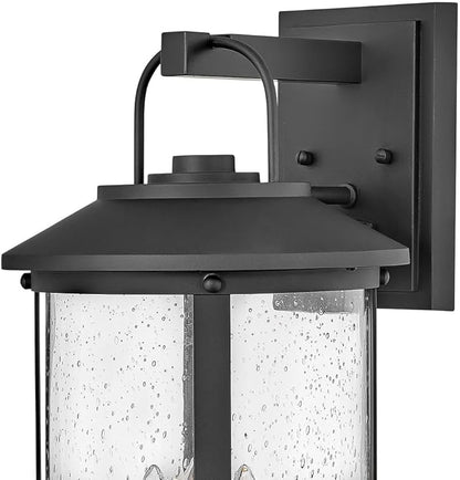 Hinkley Lakehouse Collection Three Light Outdoor Large Wall Lantern, Black w/Clear Seedy Glass
