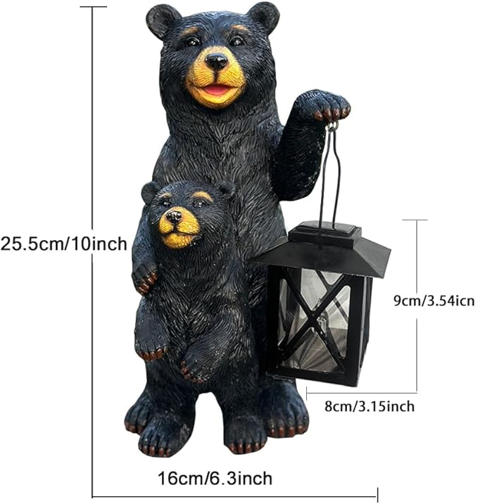 Solar Powered Black Bear Statue Decorative Lights - 10 Inch 1 Pack Black Bear Statue Outdoor Garden Patio Tabletop Decoration, Best Garden Gift for Mom, Lady