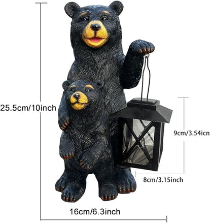 Solar Powered Black Bear Statue Decorative Lights - 10 Inch 1 Pack Black Bear Statue Outdoor Garden Patio Tabletop Decoration, Best Garden Gift for Mom, Lady