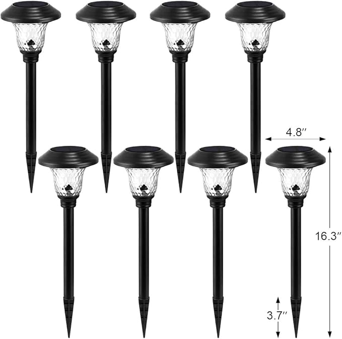 BEAU JARDIN 8 Pack Solar Pathway Lights Waterproof,Landscape Path Lights, Supper Bright Up to 12 Hr Black and 8 Pack Solar Pathway Lights Silver