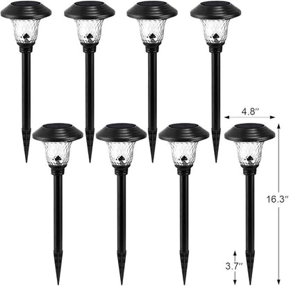 BEAU JARDIN 8 Pack Solar Pathway Lights Waterproof,Landscape Path Lights, Supper Bright Up to 12 Hr Black and 8 Pack Solar Pathway Lights Silver