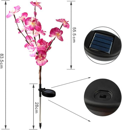 2pcs Pink Solar Orchid Flower Stake Lights Outdoor Waterproof Garden Solar Pathway Lighting Lawn Decorative Ground Lights for Patio Backyard