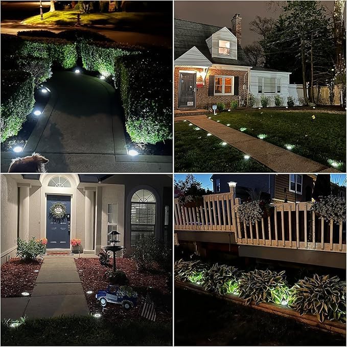 4 Pack Solar Deck Lights, 8 LEDs Solar Ground Lights Outdoor Garden, Bright White Light, IP65 Waterproof, Decking | Lumora
