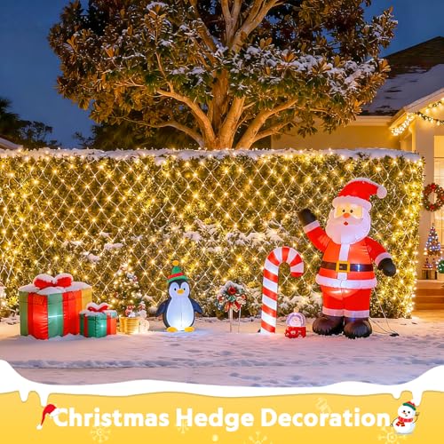 JMEXSUSS Net Lights Outdoor Mesh Lights, 200 LED 9.8ft x 6.6ft Christmas Net Light Outdoor Waterproof, Plug in Bush Light for Lawn Ceiling Hedge Garden Patio Christmas Tree Decor(Warm White)
