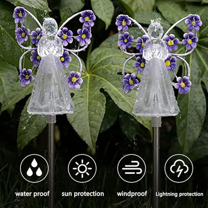 Hyuduo 2 Pack Angel Solar Lights LED Outdoor Garden Decoration for Yard Lawn Pathway Grave Cemetery Christmas Decor Thanksgiving Memorial Gift