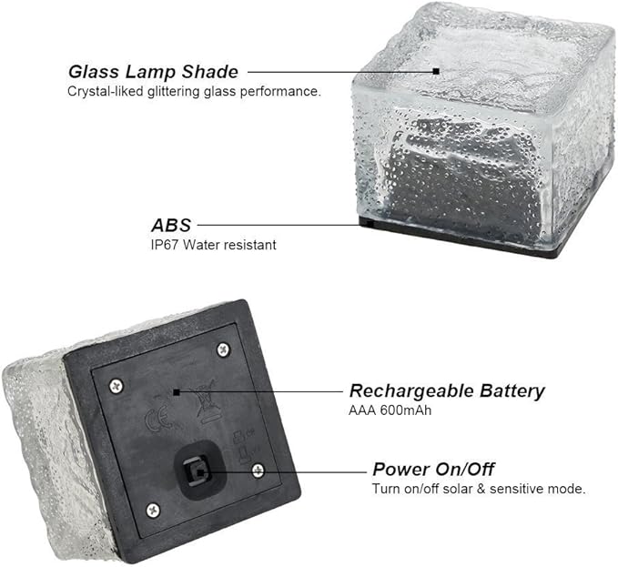 Solar Glass Brick Lights, Ice Cube Lights Solar Landscape Light Buried LED Frost Glass Path Lights for Garden, Outdoor Decoration Waterproof 4-Pack (Blue)