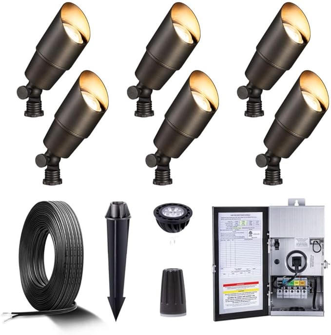 Gardenreet Brass Low Voltage Landscape Spotlights(6-Pack) Kit 12V LED with Low Voltage Transformer 150W and | Lumora