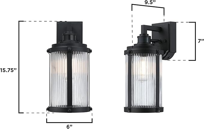 Westinghouse 6120600 Armin Vintage-Style One Light Outdoor Wall Fixture with Motion Sensor, Textured Black Finish, Clear Ribbed Glass