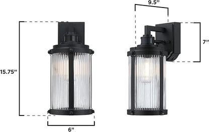 Westinghouse 6120600 Armin Vintage-Style One Light Outdoor Wall Fixture with Motion Sensor, Textured Black Finish, Clear Ribbed Glass