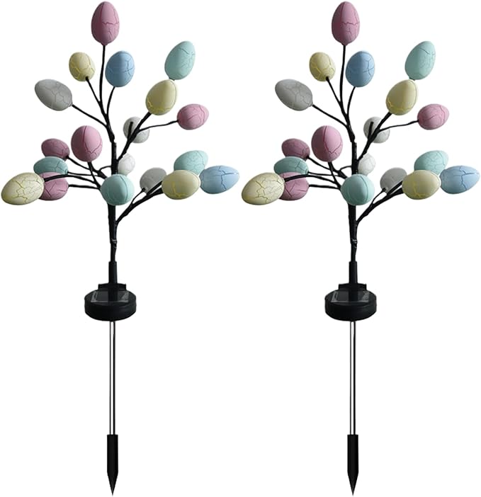 Solar Easter Egg Lights - 2 Pack LED Pathway Stake Lights | Outdoor Garden, Yard, Lawn Decor, Waterproof Lighted Eggs for Yard, Walkway,
