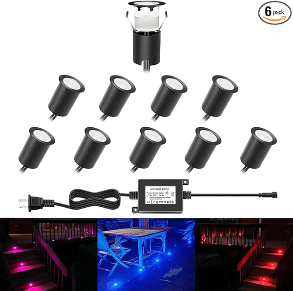 RNEHON LED Outdoor Deck Lights with Protecting Shell, Φ1.18in RGB 10 Pack, IP67 Waterproof Recessed Stair Step | Lumora