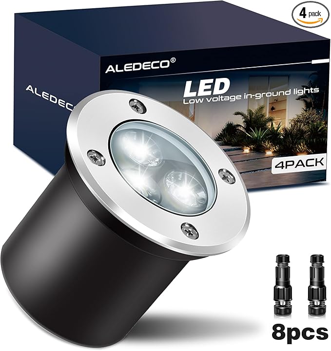 4Pack 3W Low Voltage Landscape Lights with Connectors 12-24V LED In-Ground Lights IP67 Waterproof Garden Lighting | Lumora