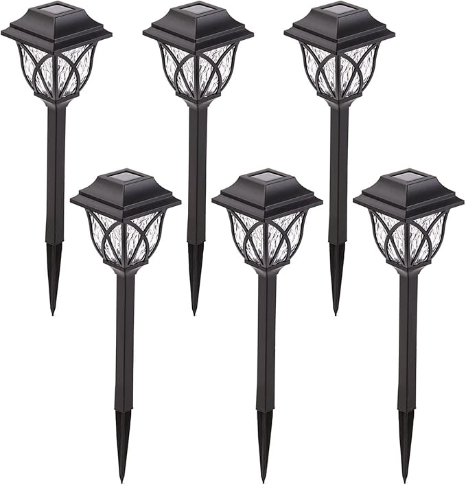 LAUREL CANYON 6 Pack Garden Solar Path Lights, Outdoor Solar Walkway Lights with LED Light Bulbs for Garden, Lawn, Pathway, Yard, Driveway Black