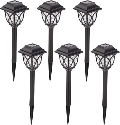 LAUREL CANYON 6 Pack Garden Solar Path Lights, Outdoor Solar Walkway Lights with LED Light Bulbs for Garden, Lawn, Pathway, Yard, Driveway Black