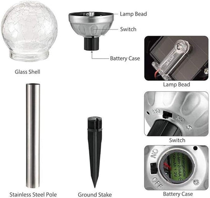 Solar Stake Lights 2 Pack,Outdoor Solar Lights Crackle Glass Hanging Light Solar Powered Path Light Crackle Ball Stake Lights Landscape Lighting for Garden Patio Yard