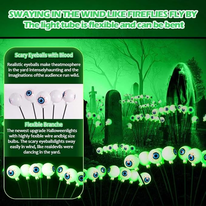 Solar Halloween Eyeball Lights Outdoor, Solar Garden Lights Waterproof, Solar Firefly Lights Swaying by Wind with 2 | Lumora
