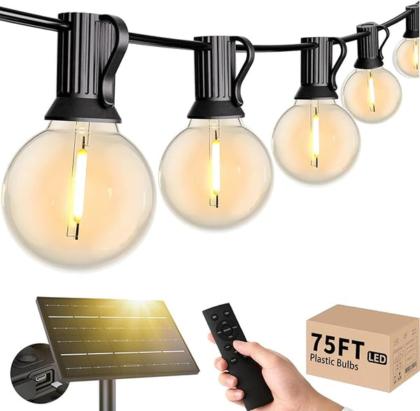 Svater Solar Outdoor String Lights 75 FT, G40 Patio Lights Shatterproof Dimmable Vintage Edison Bulbs, Solar | Lumora