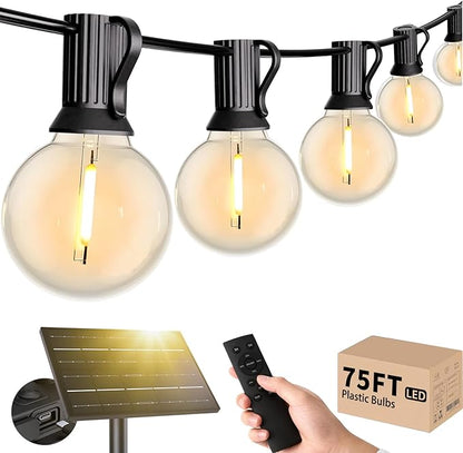 Svater 75FT G40 Solar String Lights Outdoor with Remote + 96FT 2W Patio Lights
