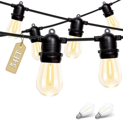 Outdoor String Lights Waterproof, 3000K Warm White 54ft Patio Lights String with 16 Led Shatterproof Bulbs,Outside Hanging Ambience Plug in String Light for Gazebo Garden Camping Porch Yard
