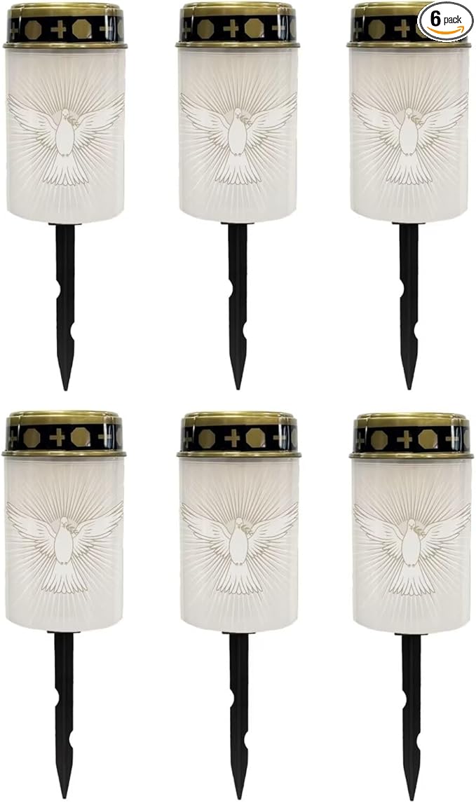 Poceacles Solar Lights Waterproof Garden Lights Cemetery Outdoor Stake Automatic Lantern for Cemetery Grave Decoration, Dove of Peace Pattern, Pack of 6