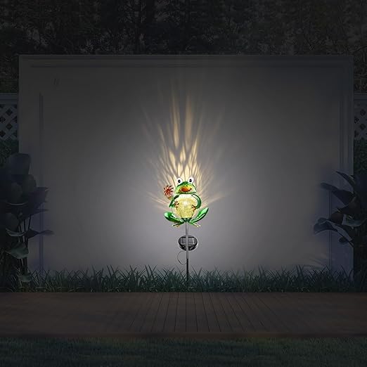 Garden Solar Lights Outdoor Decorations, Waterproof Frog Crackle Glass Globe Metal Garden Stake Lights, Solar Powered Warm White LED Light for Pathway Lawn Patio Yard Decor Mother's Day Gift