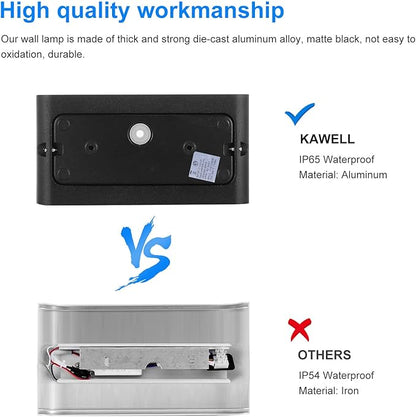 Kawell 12W Waterproof Modern Wall Sconce LED Wall Light Up Down Aluminum Wall Lamp LED Indoor Outdoor for Bathroom Living Room Bedroom Hallway Lounge Porch Corridor, Black 6000K
