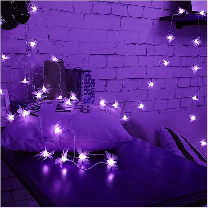 Butterfly String Lights,AMZSTAR Waterproof 20FT 30LED Butterfly Solar Light Outdoor Solar Rope Lights Fairy Light Decorative Garden Lights for Cafe Patio Party Garden Wedding (Purple)