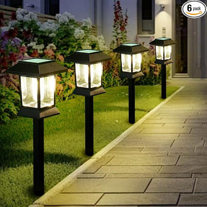 6 Pack Solar Pathway Lights Outdoor Waterproof, Dual-Use Stake & Hanging Lantern, 17 Inch ABS Warm White 3000K, 1000mAh Ni-MH Battery & Monocrystalline Panel, Auto On/Off for Garden Yard Patio Walkway
