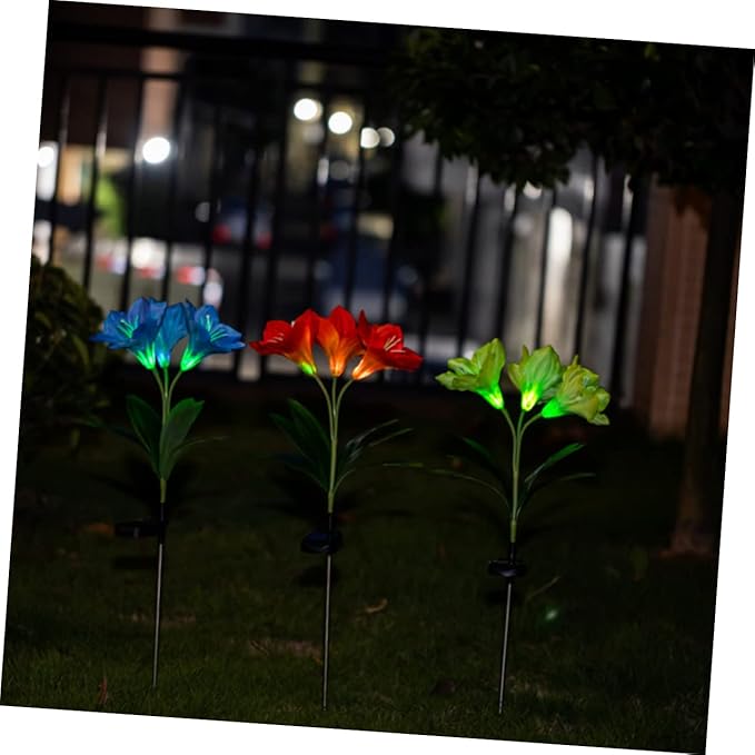 Fork Led Solar Lily Shape Garden Stake Lights Landscape Lamp for Pathway Solar Garden Decor Night Scene Lighting