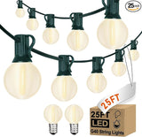 25ft Outdoor Christmas LED String Lights,G40 Frosted White Globe Lights with 27pcs Plastic Bulbs,Round Bulb | Lumora