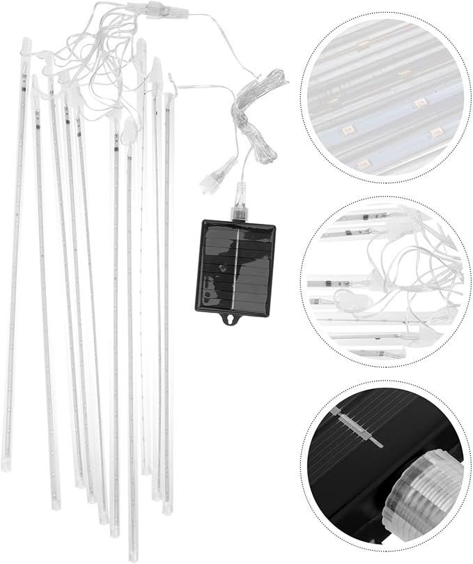 Veemoon 1Set Solar Meteor Shower Lights Outdoor Decorative Lighting with Tubes Each for Weddings Christmas Parties Energy Saving Atmosphere Light with Remote
