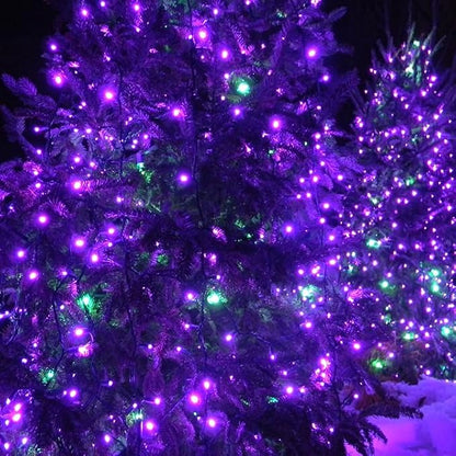 2 Pack 200 LED Solar Christmas Lights Outdoor Waterproof, Solar String Lights for Outside, Solar Powered Tree Light with 8 Lighting Modes for Xmas Tree Party Garden Yard Christmas Decorations (Purple)