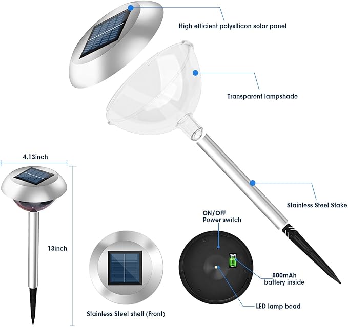 LAVAED Solar Light Outdoor Waterproof,Solar Powered Garden Lights Stainless Steel LED Outside Walkway Lamp DIY Projection Pathway Lighting for Yard Backyard Lawn Landsacpe Decorative Gifts(1Pack)