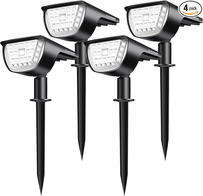 Claoner 32 LED Outdoor Solar Spot Lights, IP65 Waterproof Solar Landscape Spotlights, 3 Modes Outdoor Solar Lights, Solar Powered Spot Lights Outdoor for Yard Garden Patio - Cold White/4 Pack
