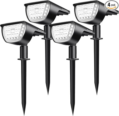 Claoner 32 LED Outdoor Solar Spot Lights, IP65 Waterproof Solar Landscape Spotlights, 3 Modes Outdoor Solar Lights, Solar Powered Spot Lights Outdoor for Yard Garden Patio - Cold White/4 Pack