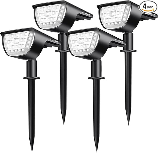 Claoner 32 LED Outdoor Solar Spot Lights, IP65 Waterproof Solar Landscape Spotlights, 3 Modes Outdoor Solar Lights, Solar Powered Spot Lights Outdoor for Yard Garden Patio - Cold White/4 Pack