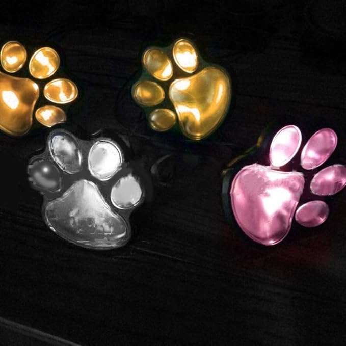 4 Solar Dog Animal Paw Print Lights Garden Statue Lantern Led Path 3" Light Lamp for Outdoor Garden Path Landscape Walkway Yard (Colorful)