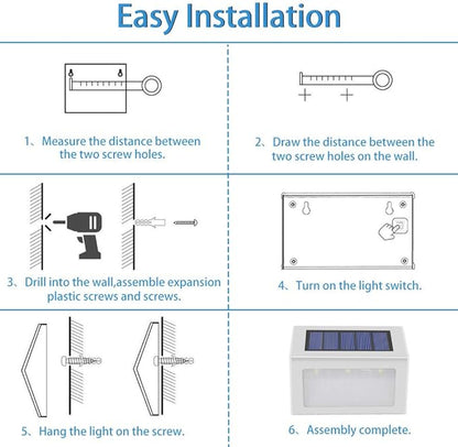 Solar Lights for Steps Deck Solar Stair Light Outdoor Waterproof Stainless Steel LED Fence Light for Garden Patio Pathway, 6 Pack, Warm White